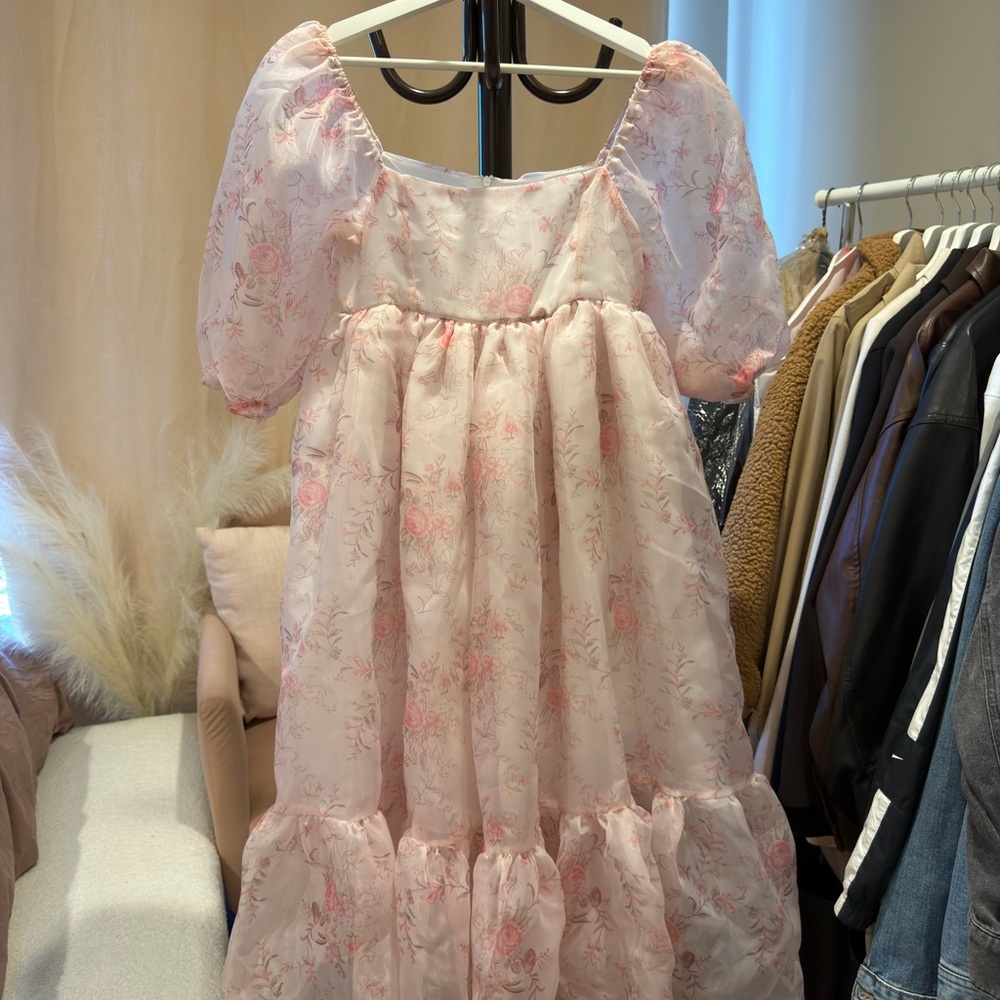Floral Pink Puff Sleeve Dress